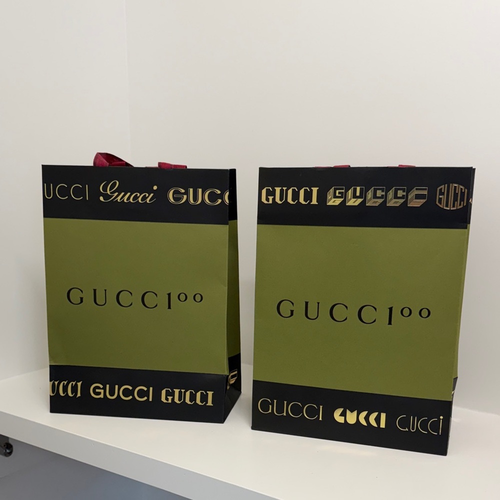 Gucci Paper Gift Shopping Bags Olive and Black